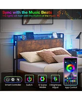 gaomon Queen Bed Frame with Led Lights and Usb Charging Ports Headboard