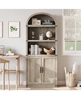 gaomon Bookcase with Doors Arched Bookshelf 71.65in Tall Bookcase Farmhouse Cabinet