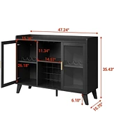 gaomon Bar Cabinet with Led Light, Liquor Cabinet with Racks & Glass Holder