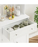 gaomon Kitchen Pantry Storage Cabinet, Modern Buffet Cabinet with Hutch, Tall Kitchen Hutch Cabinet with Microwave Stand, Food Pantry Cabinet with Doo