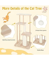 Gymax 50'' Tall Solid Wood Cat Tree w/ Oak Frame & Beech Post Scratching Board & Posts