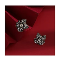 Sohi Rhinestones Black Flower Stud Earring