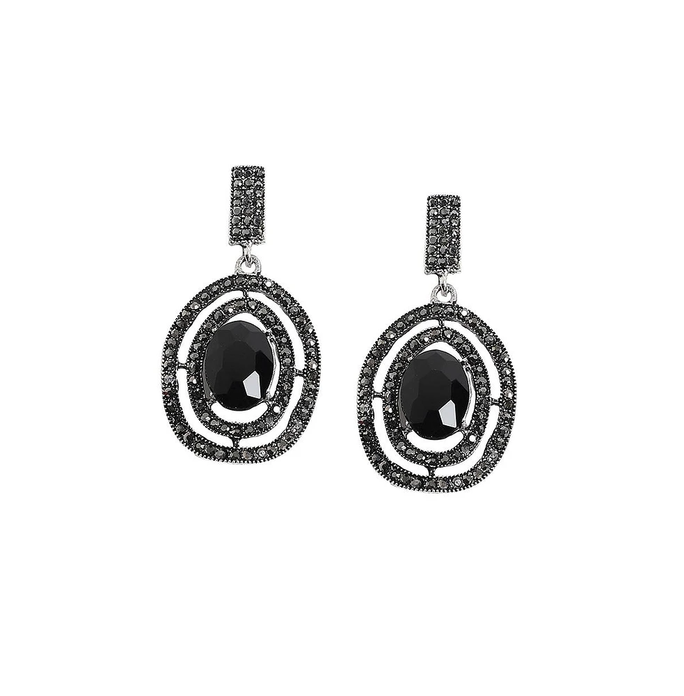 Embellished Lined Oval Drop Earrings