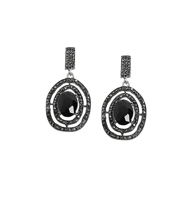 Sohi Embellished Lined Oval Drop Earrings