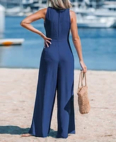 Cupshe Women's Navy Sleeveless Straight Leg Jumpsuit