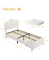 gaomon Twin Upholstered Bed Frame with Adjustable Headboard & Smart Led with drawer