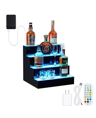 gaomon 16-Inch 4-Tier Led Wine Display Rack - Acrylic Wine Rack, Remote Control, App-Controlled, Modern Design, Home Bar Accessory