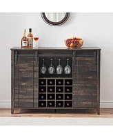 gaomon Farmhouse Wine Bar Cabinet with Sliding Barn Door, 47" Kitchen Coffee Bar Cabinet with Wine & Glass Rack, Storage Shelves