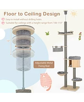 Gymax 6-tier Floor-to-Ceiling Cat Tree w/ Cat Condo Hammock Scratching Posts Platform