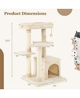 Gymax Petsjoy Cat Tree Indoor Activity Cat Tower w/ Perch & Hanging Ball for Play Rest