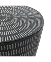 LuxenHome Outdoor and Indoor Round Spiral Pattern Side Table, Off White