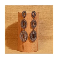 Intricate Oval Long Drop Earrings