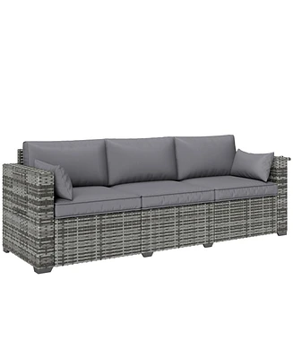 Outsunny 3-Seat Wicker Sofa w/ Side Trays, Outdoor Patio Couch, Mixed