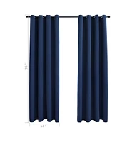 Blackout Curtains with Rings 2 pcs Navy Blue 54"x95" Fabric