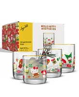 JoyJolt Hello Kitty and Friends Gingerbread Pals Short Glasses, Set of 4