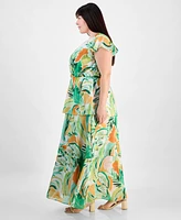 julia jordan Plus Crinkled Floral-Print Tiered Maxi Dress