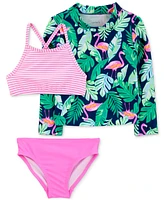 Carter's Toddler Girls Tropical-Print Rash Guard Swimsuit, 3 Piece Set