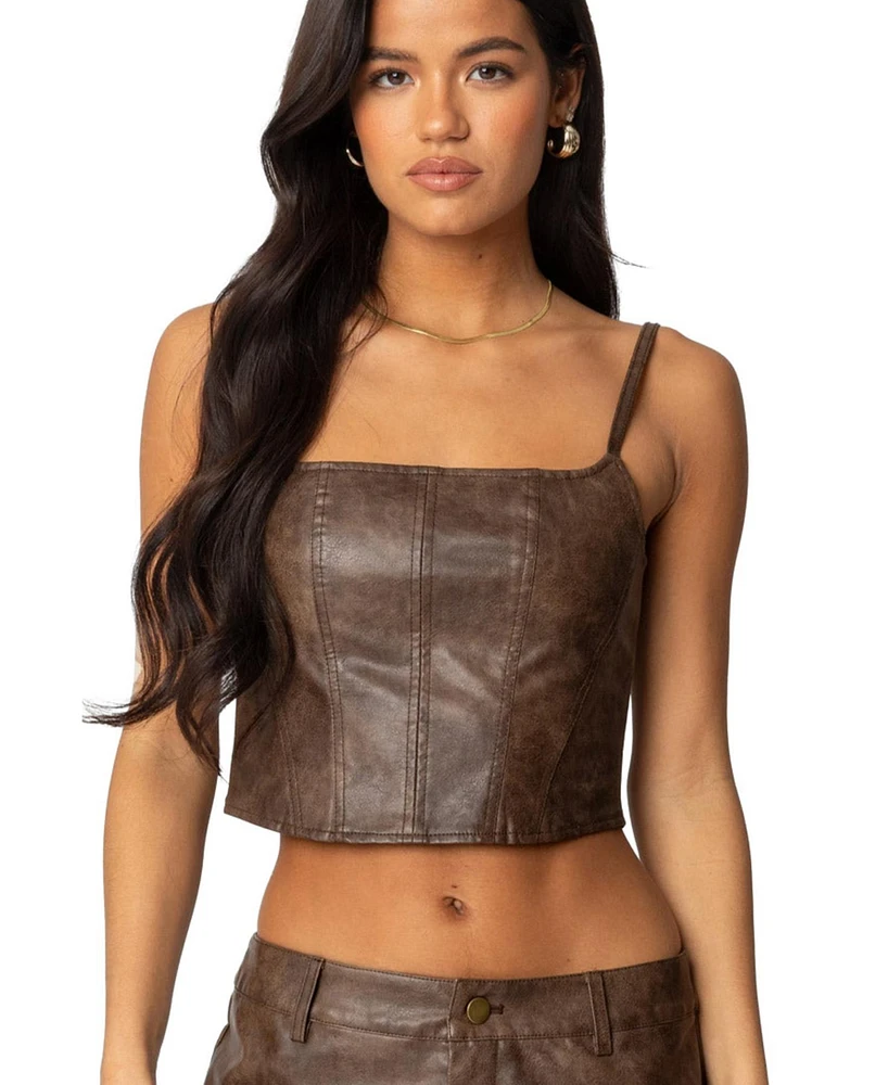 Edikted Womens Scout Zip Up Faux Leather Corset