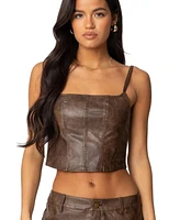 Edikted Womens Scout Zip Up Faux Leather Corset