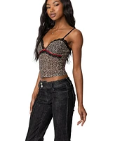 Edikted Women's Lacey Leopard Mesh Tank Top