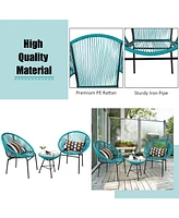 3 Pcs Patio Acapulco Furniture Bistro Set Plastic Rope Glass Table