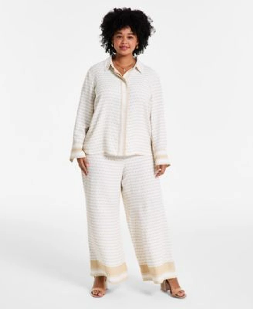 Vince Camuto Plus Size Printed Long Sleeve Shirt Wide Leg Pants