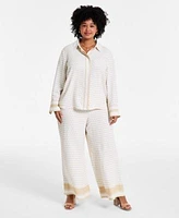 Vince Camuto Plus Size Printed Long Sleeve Shirt Wide Leg Pants