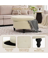 gaomon 30" Round Storage Ottoman, Modern Button Tufted Coffee Table with Removable Top, Storage Footrest Stool for Living Room, Bedroom, and Office