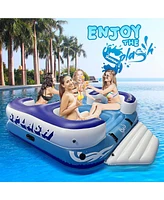 SereneLife Inflatable Floating Island Lounge Raft With Cup Holders & 4-Seater Design