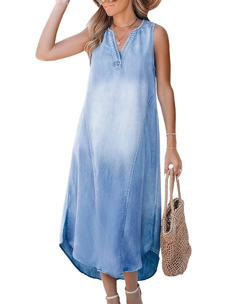 Cupshe Women's Faded Denim Sleeveless Midi Beach Dress