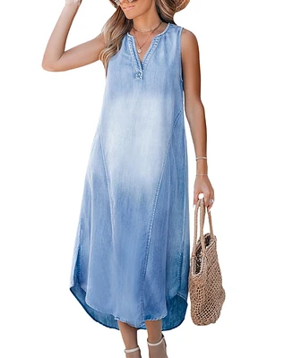 Cupshe Women's Faded Denim Sleeveless Midi Beach Dress