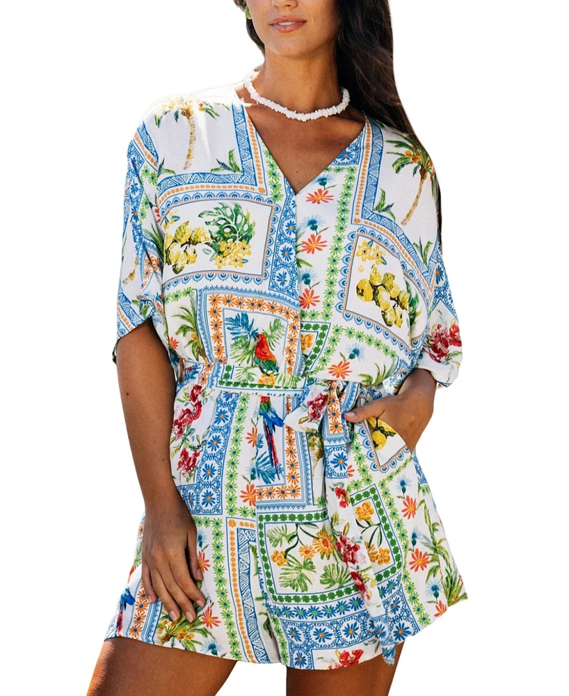 Cupshe Women's Belted Tropical Print Romper