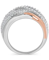 Diamond Multirow Openwork Crossover Ring (1 ct. t.w.) in 10k Two-Tone Gold