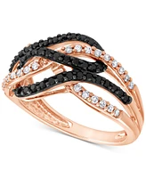 Black & White Diamond Openwork Crossover Ring (1/2 ct. t.w.) in 10k Rose Gold