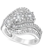 Diamond Round & Baguette Triple Cluster Swirl Ring (1 ct. t.w.) in 10k White Gold