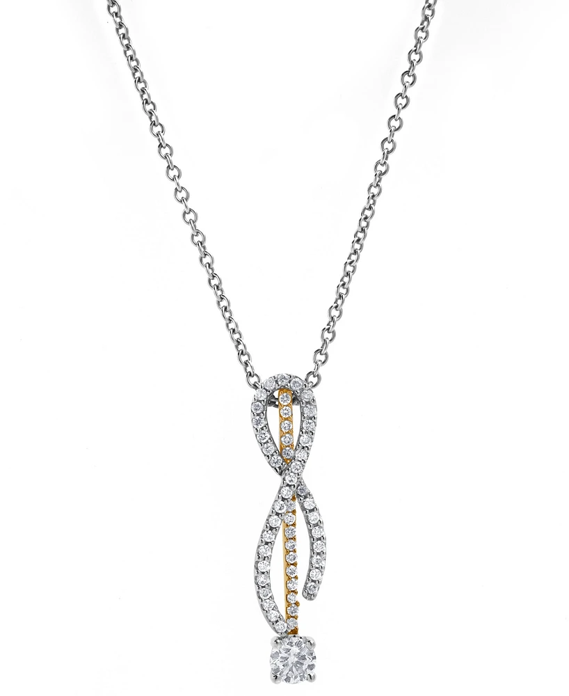 Diamond Ribbon Inspired 18" Pendant Necklace (1/2 ct. t.w.) in 14k Two-Tone Gold