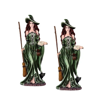 Fc Design 2-pc Set" 10.75"H Green Witch with Broom and Black Cat Figurine Statue Ornament Home Room Office Decor and Perfect Ideas for Housewarming, H