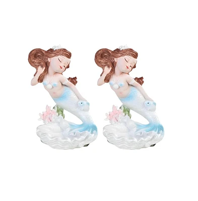 Fc Design "2-pc Set" 7"H Blue/Pearl Mermaid with Fish Mergirl Figurine Statue Ornament Home Room Office Decor and Perfect Ideas for Housewarming, Holi