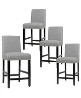 Gymax 4PCS Upholstered Counter Stools Bar Stool Home Kitchen w/ Wooden Legs Grey