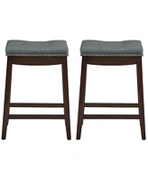 Gymax Set of 2 Nailhead Saddle Bar Stools 24'' Counter Stools with Cushion