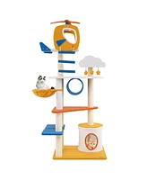 Gymax 70'' Tall Aviation-themed Cat Tree w/ Helicopter Top Perch Platforms Basket Bed