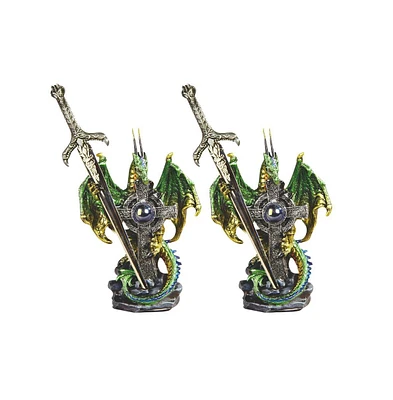 Fc Design "2-pc Set" 5"H Green Dragon with Sword Embracing Cross Figurine Statue Ornament Home Room Office Decor and Perfect Ideas for Housewarming, H