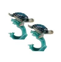 Fc Design "2-pc Set" 5.5"H Blue Sea Turtle on Wave Figurine Statue Ornament Home Room Office Decor and Perfect Ideas for Housewarming, Holidays and Bi