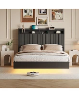 gaomon Full Size Floating Bed Frame with Rgb Led Lights & Charging Station