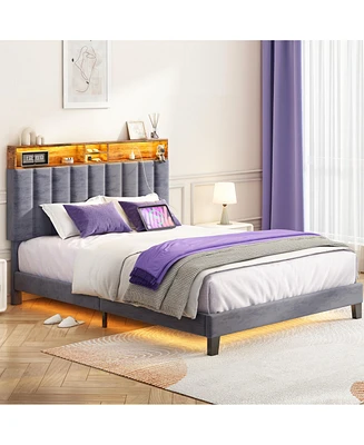 Sersper Upholstered Bed Frame with Charging Station and Storage Headboard