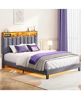 Sersper Upholstered Bed Frame with Charging Station and Storage Headboard
