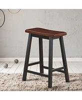 Gymax Set of 2 Bar Stools 24''H Saddle Seat Pub Chair Home Kitchen Dining Room Brown