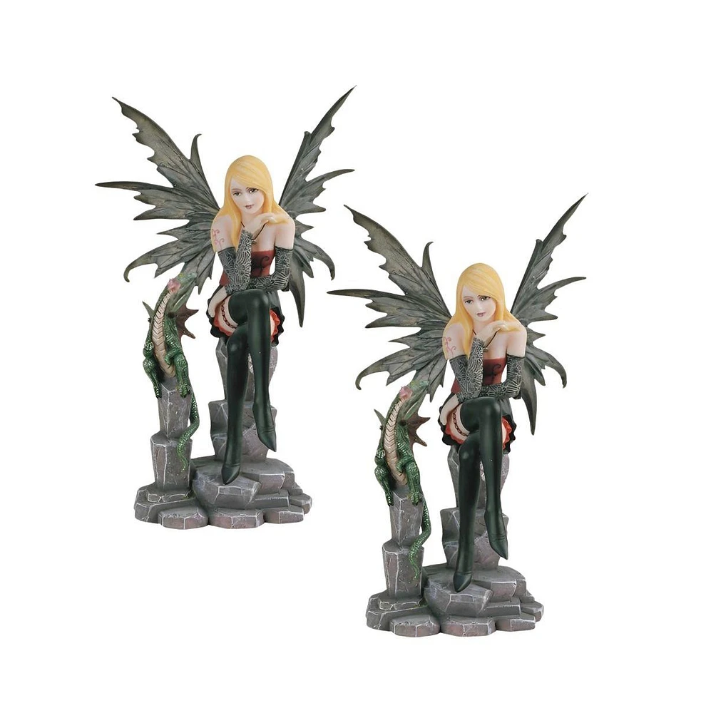 Fc Design "2-pc Set" 9"H Red Fire Fairy with Green Baby Dragon Figurine Statue Ornament Home Room Office Decor and Perfect Ideas for Housewarming, Hol