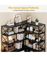 gaomon Corner Bookshelf, 6 Tier Book Shelf with Storage, Farmhouse L Shaped Book-Shelf Cabinet, Modern Industrial Bookcase for Home Office