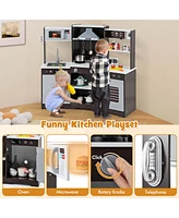 Costway Pretend Play Kitchen for Kids Toddler Aged 3+ Wooden Toy Set with Range Hood